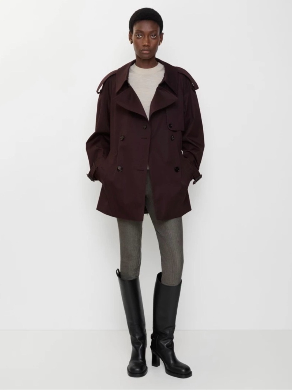 NWT Burberry Short Gabardine Fitzrovia Oversized Cropped Trench Coat Red Wine 2 - Picture 4 of 16